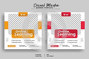 E-learning education social media post banner template or online school admission flyer template