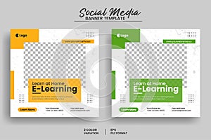 E-learning education social media post banner template or online school admission flyer template