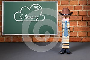 E-Learning funny education concept with unusual man teacher