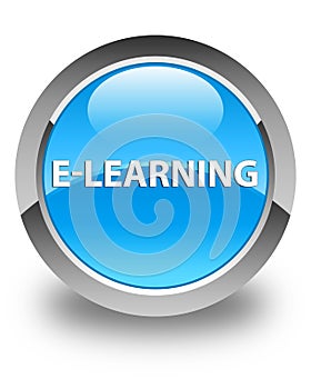 E-learning glossy cyan blue round button