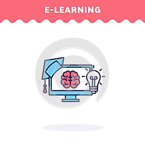 E-learning icon, vector. Fill and line. Flat design. Ui icon