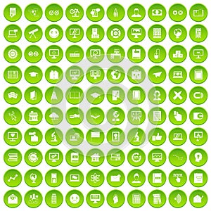 100 e-learning icons set green circle