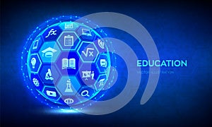 E-learning. Innovative online education technology concept. Webinar, teaching, online training courses. Skill development.