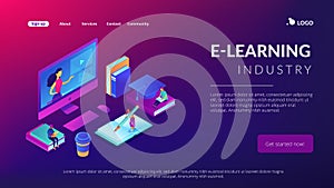 E-learning isometric 3D landing page.