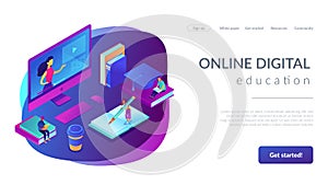 E-learning isometric 3D landing page.