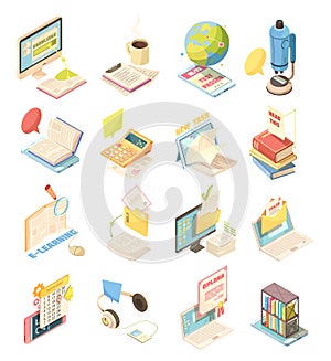 E-learning Isometric Icons Set