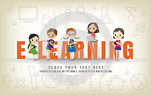 E-learning kids education course concept illustration