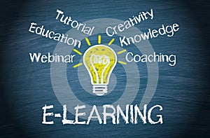 E-Learning - light bulb education concept with text