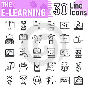 E Learning line icon set, Online education symbols