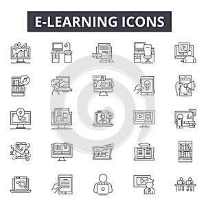 E learning line icons, signs, vector set, outline illustration concept