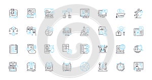 E-learning linear icons set. Digital, Accessible, Interactive, Innovative, Adaptive, Engaging, Convenient line vector