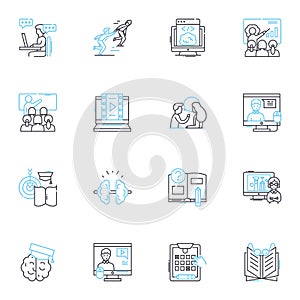 E-learning linear icons set. Digital, Accessible, Interactive, Innovative, Adaptive, Engaging, Convenient line vector
