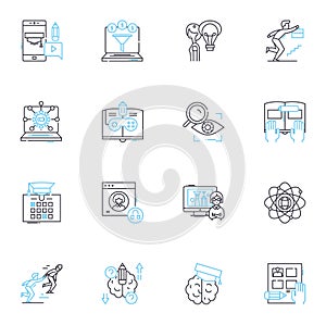 E-learning linear icons set. Digital, Blended, Online, Virtual, Interactive, Educational, Distance line vector and photo
