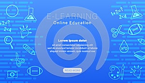 E-learning online education blue background