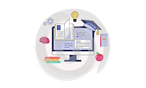 E-learning, online education at home. Modern vector illustration concepts for website and mobile website development