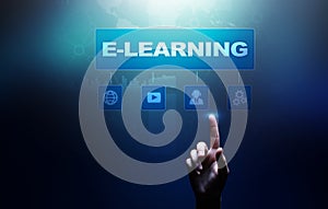 E-learning, Online education, internet studying. Business, technology and personal development concept on virtual screen