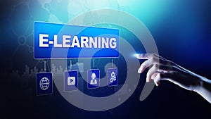 E-learning, Online education, internet studying. Business, technology and personal development concept on virtual screen