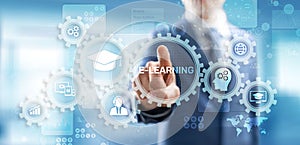 E-learning, Online education, internet studying. Business, technology and personal development concept on virtual screen