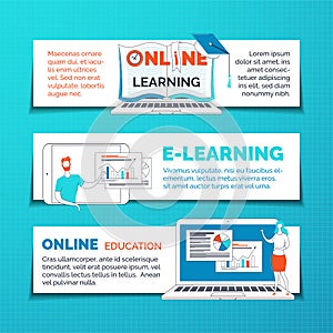 E learning and remote education web banners flat templates set