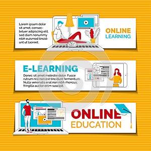 E learning and remote education web banners templates set