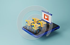 E-Learning Revolution, 3D Icon of Virtual Classroom for Remote Study. 3D render