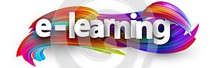 E-learning sign over brush strokes background