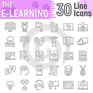 E Learning thin line icon set, Online education