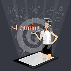 E-learning with virtual girl in the tablet