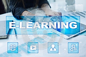 E-Learning on the virtual screen. Internet education concept