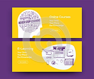 E-Learning web banners design for online courses website or social network page. Vector illustration