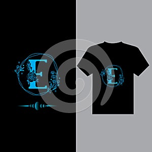 E letter logo design ,E logo design t-shirt,creative logo design E,E letter design on black t-shirt