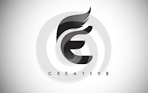 E Letter Wings Logo Design with Black Bird Fly Wing Icon.
