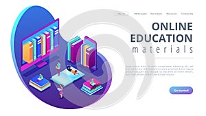 E-library isometric 3D landing page.