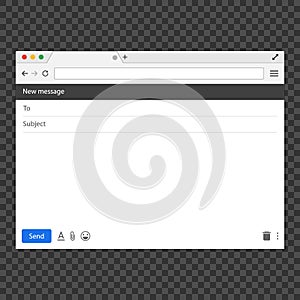 E-mail blank. Interface Email. Template popular browser with blank mail for message.