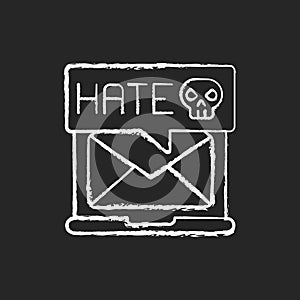 E-mail cyberbullying chalk white icon on black background