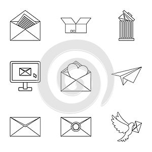 E-mail icons set, outline style