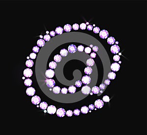 E-mail internet icon made with precious gems or rhinestones on black background