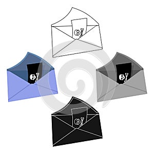 E-mail with key password icon in cartoon,black style isolated on white background. Hackers and hacking symbol stock
