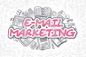 E-Mail Marketing - Doodle Magenta Word. Business Concept.