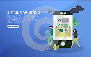 E-Mail Marketing landing page template. Flat design concept of web page design for website. Easy to edit and customize