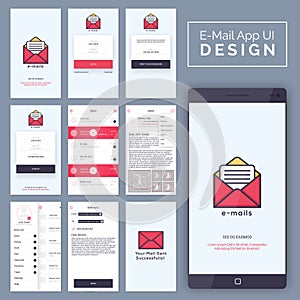 E-Mail Mobile App UI, UX and GUI template layout.