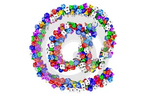 E-mail, at sign from colored roleplaying dice. 3D rendering