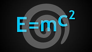 E mc2 Albert Einsteins physical formula are on black background, mass-energy equivalence photo