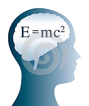 E=mc2 Einstein formula in brain and head silhouette photo