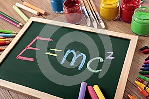 E=mc2, Einstein physics formula on blackboard photo