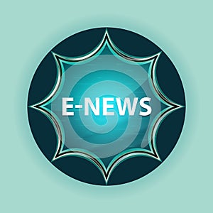 E-news magical glassy sunburst blue button sky blue background