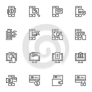 E-payment line icons set