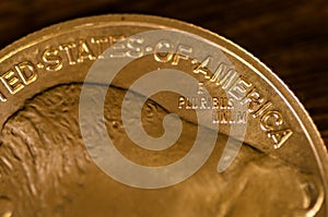 E Pluribus Unum (words) on US Gold Buffalo Coin photo