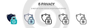 E-privacy icon in filled, thin line, outline and stroke style. Vector illustration of two colored and black e-privacy vector icons
