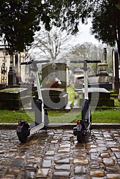 E-Scooters at PÃ¨re Lachaise Cemetery in Paris, France